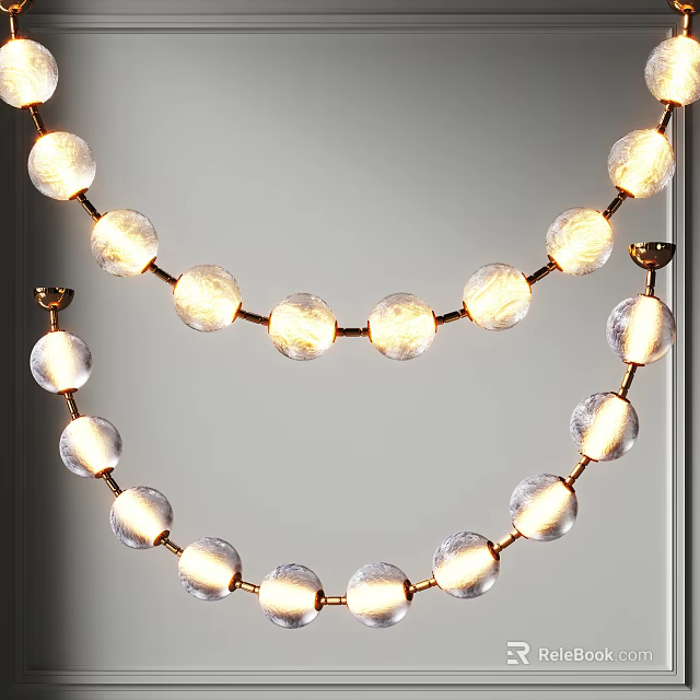 Elegant Illuminated Chandelier With Glass Balls And Golden Frame For Modern Interior 3d model 