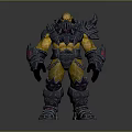 Game Movie Warrior Character With Muscular Build Yellow Skin Metallic Spiked Silver Armor