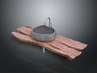 Fresh Healthy Food Served in Handcrafted Stone Bowl on Natural Wooden Board 3d model