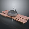 Fresh Healthy Food Served in Handcrafted Stone Bowl on Natural Wooden Board
