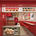 Shopping Mall Chinese Food Shop With Red Decor Food Display Counter And Stools