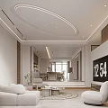 Modern Living Dining Room Interior Design With Sofa Coffee Table Rug Dining Table Circular Ceiling Light TV