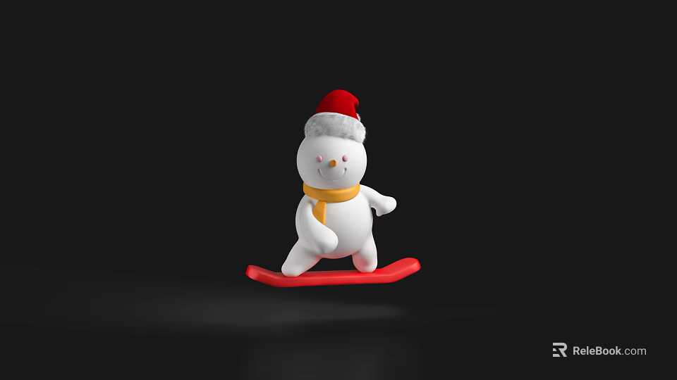 Cute Snowman Wearing Santa Hat With Yellow Scarf On Red Skateboard 3d model 