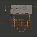 Wooden Mobile Vendor Cart With Canvas Awning Hanging Lanterns And Wheels
