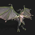 Fantasy Dragon Creature With Green Gray Scales Large Wings And Purple Chest Gem