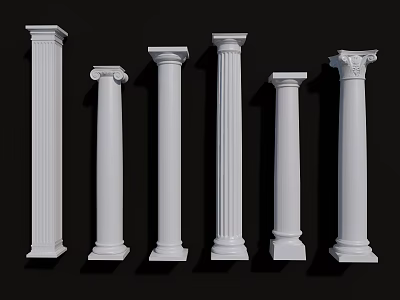 Set of White Roman Columns Featuring Various Decorative Designs And Classic Styles 3d model