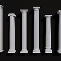 Set of White Roman Columns Featuring Various Decorative Designs And Classic Styles