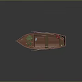 Wooden Rowboat Featuring Red Lifebuoy Paddle And Storage Items On Water