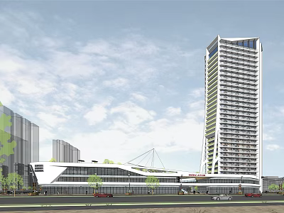 Modern Urban Commercial Complex With High Rise Building And Low Rise Retail Spaces 3d model