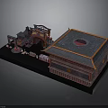 Chinese Traditional Architecture Model With Classic Roof Curved Eaves And Decorative Archway