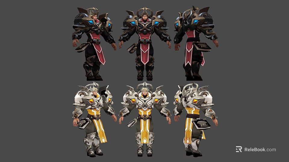 Men In Different Armor Styles Showcasing Various Character Outfit Designs 3d model 