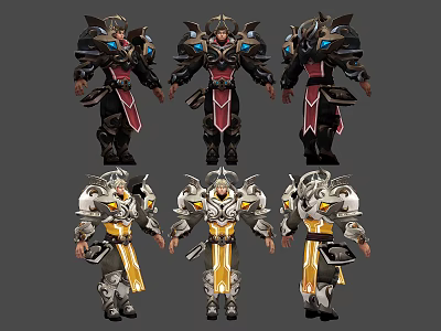 Men In Different Armor Styles Showcasing Various Character Outfit Designs 3d model
