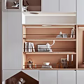 Modern TV Wall Unit Design With White Cabinets Wooden Shelves And Decorative Plants