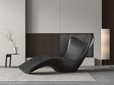 Modern Black Curved Lounge Chair In Minimalist Interior With Side Table And Floor Lamp 3d model