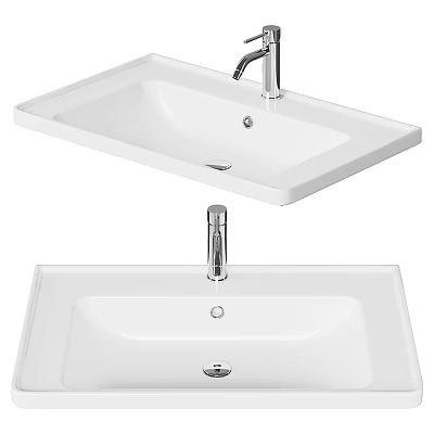 Modern White Bathroom Sink With Chrome Faucet And Countertop Design 3d model