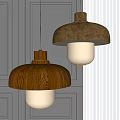 Two Modern Pendant Lights with Wooden and Metallic Shades on Gray Wall