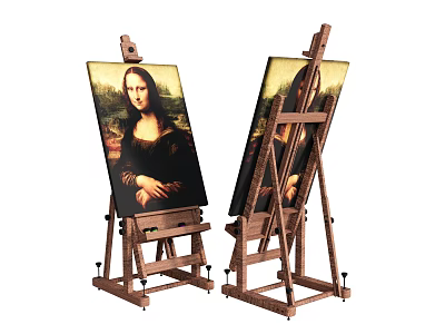 Wooden Adjustable Easels Holding Mona Lisa Painting For Art Studio Display Use 3d model
