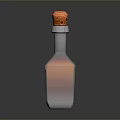 Shiny Silver Rum Bottle With Orange Cork Stopper And Vintage Label