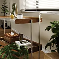 Modern Side Table with Transparent Top Wooden Shelf Metal Frame on Wheels Living Room