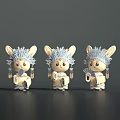 Three Cartoon Rabbit Characters With Decorative Ears Traditional Costumes And Held Items