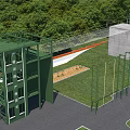 Park Landscape With Green Outdoor Training Tower Climbing Frames Grass Area And Trees