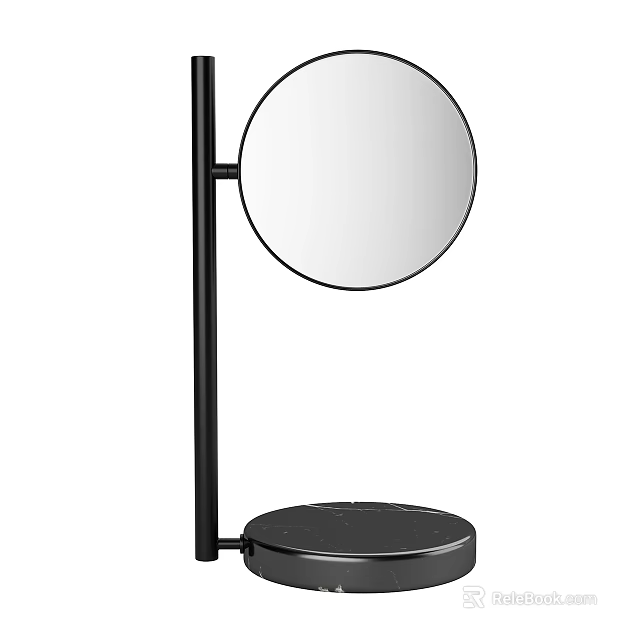 Modern Minimalist Round Standing Mirror With Black Metal Stand And Base 3d model 