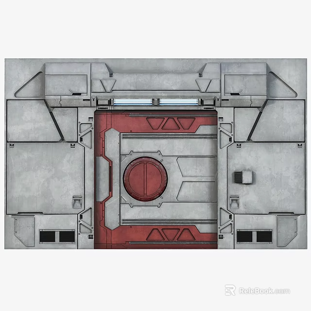 Industrial Metal Gate With Red And Gray Geometric Design And Circular Center 3d model 
