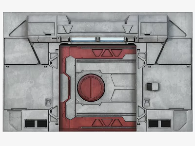 Industrial Metal Gate With Red And Gray Geometric Design And Circular Center 3d model