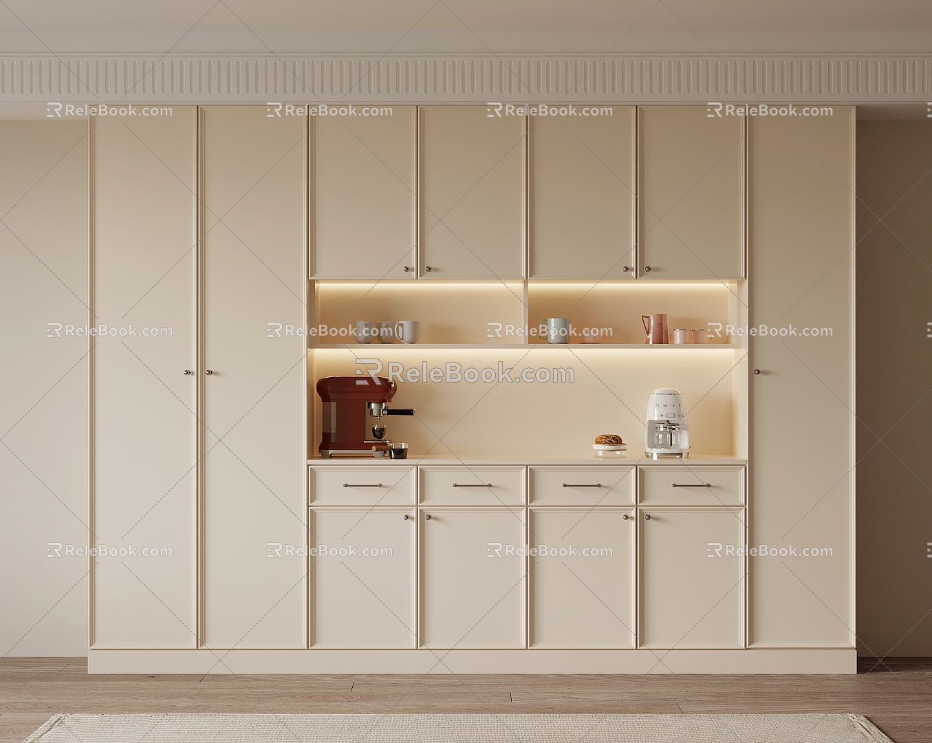 French Cream Style Wine Cabinet Sideboard 3d model