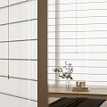 Modern White Window Blinds In Interior With Potted Plant And Stacked Books