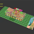 3D House Framework Model With Green Grass Base And Structural Components