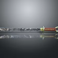 Shiny Carved Blade Knife With Red Leather Handle And Metal Ring On Dark Background