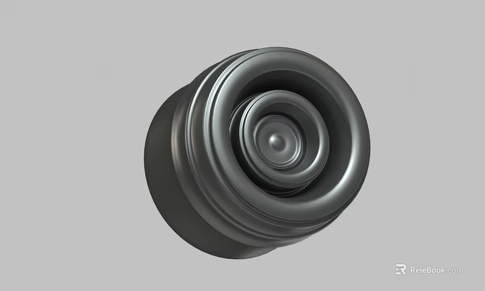 Black Metallic Mechanical Component With Concentric Circular Smooth Surface Industrial Design 3d model