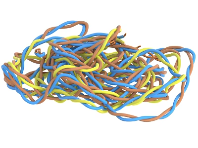 Industrial Equipment Colorful Twisted Wires With Blue Yellow And Brown Bundled Strands 3d model