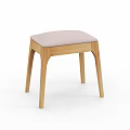 Minimalist Wooden Stool With Light Gray Upholstered Seat And Curved Legs