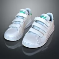 White Casual Sneakers With Velcro Straps And Green Logo On Tongue