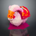 Low Poly Style Pink Pig Character With Orange Helmet And Red Cape
