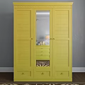 Stylish Yellow Entryway Cabinet And Side Cabinet With Table Lamp Books And Ornate Decor