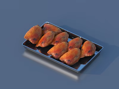 Golden Brown Roasted Chicken Wings Arranged On Silver Serving Tray 3d model
