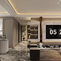 Modern Living Dining Room Interior With Marble Floor Sofa TV Unit And Large Window