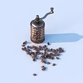 Vintage Coffee Grinder With Scattered Coffee Beans On Light Blue Surface 3d model