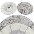 Round Gray Area Rug Featuring Lion Face Design Soft Fluffy Texture 3d model