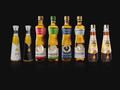 Various Condiment Bottles With Different Designs For Kitchen Seasonings Including Olive Oil And Honey 3d model