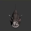 Anglerfish With Long Lure Sharp Teeth Open Mouth White Eyes White Fins And Dark Body