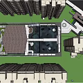 Modern Garden Landscape Design With Green Lawns Trees Water Features And Surrounding Buildings