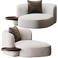 Modern Round Beige Single Sofa With Brown Cushion And Wooden Side Table