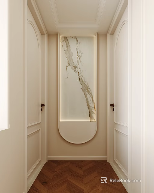 Elegant Foyer Hallway Interior With Artistic Wall Decor And Lighting 3d model 