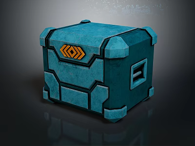 Blue Cube Shaped Storage Box With Orange Geometric Pattern For Household Use 3d model