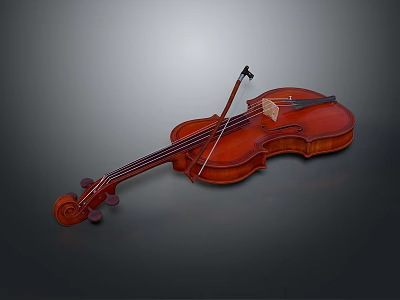 Classic Wooden Violin With Bow And Elegant Brown Finish For Home Use 3d model
