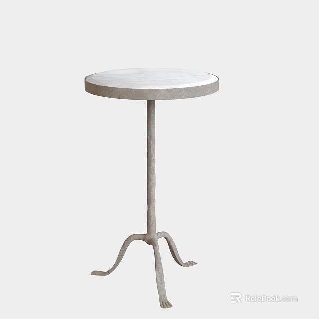 Modern Minimalist Side Table With Round Marble Top And Metal Stand 3d model